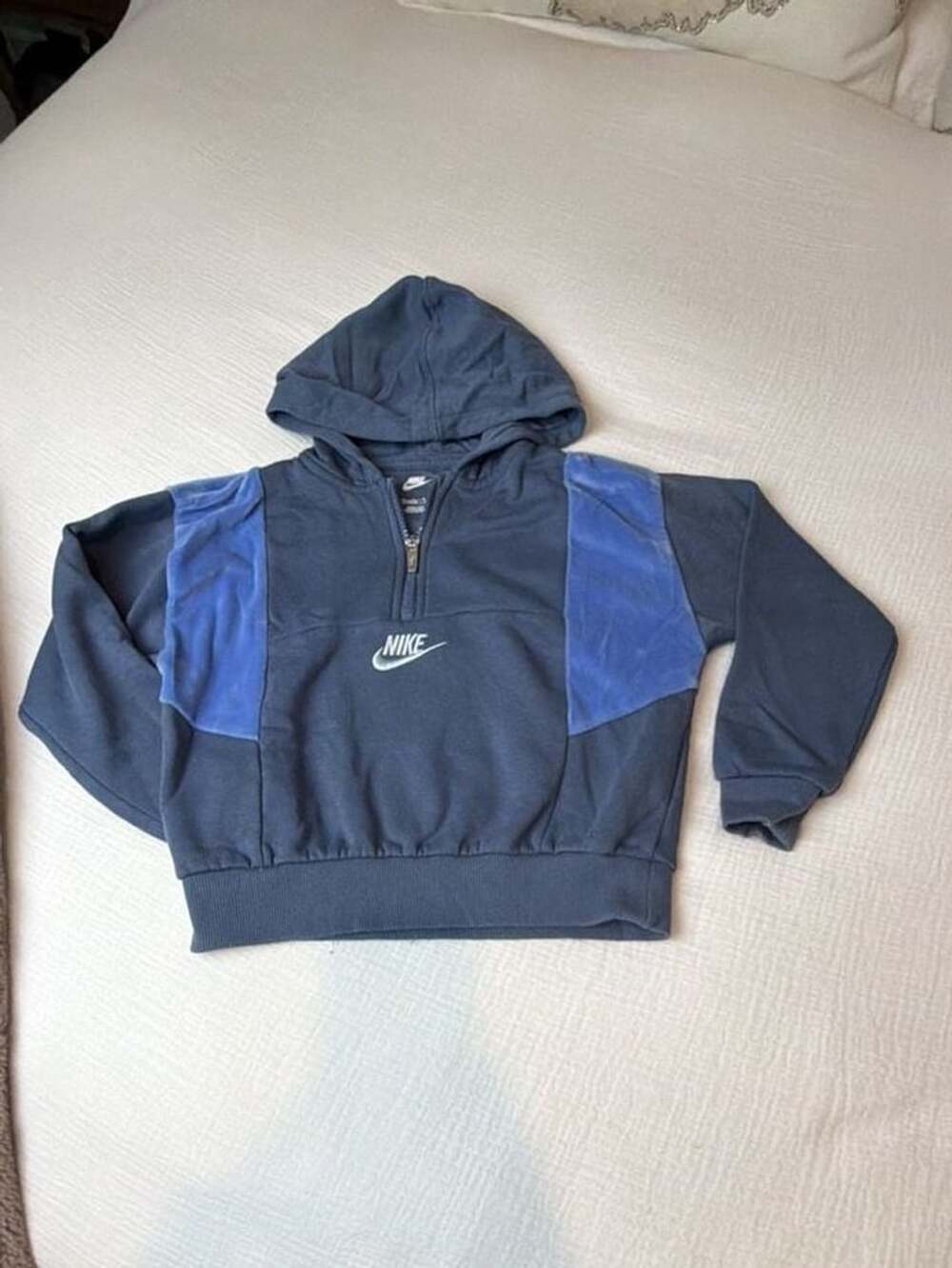 Nike Quarter Zip Velvet Accent Hooded Sweatshirt Navy Blue Youth 6x